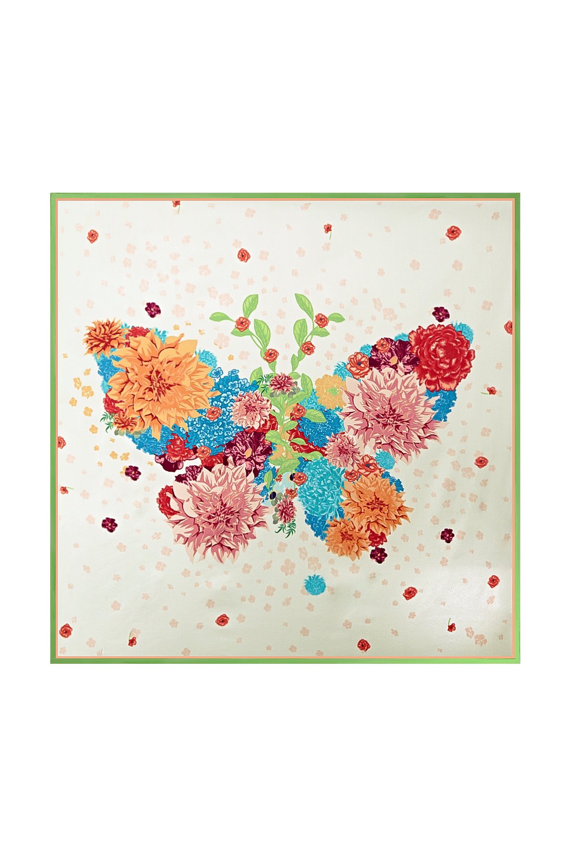 Pure Silk Floral Square Scarf with Green Trim 53*53 cm