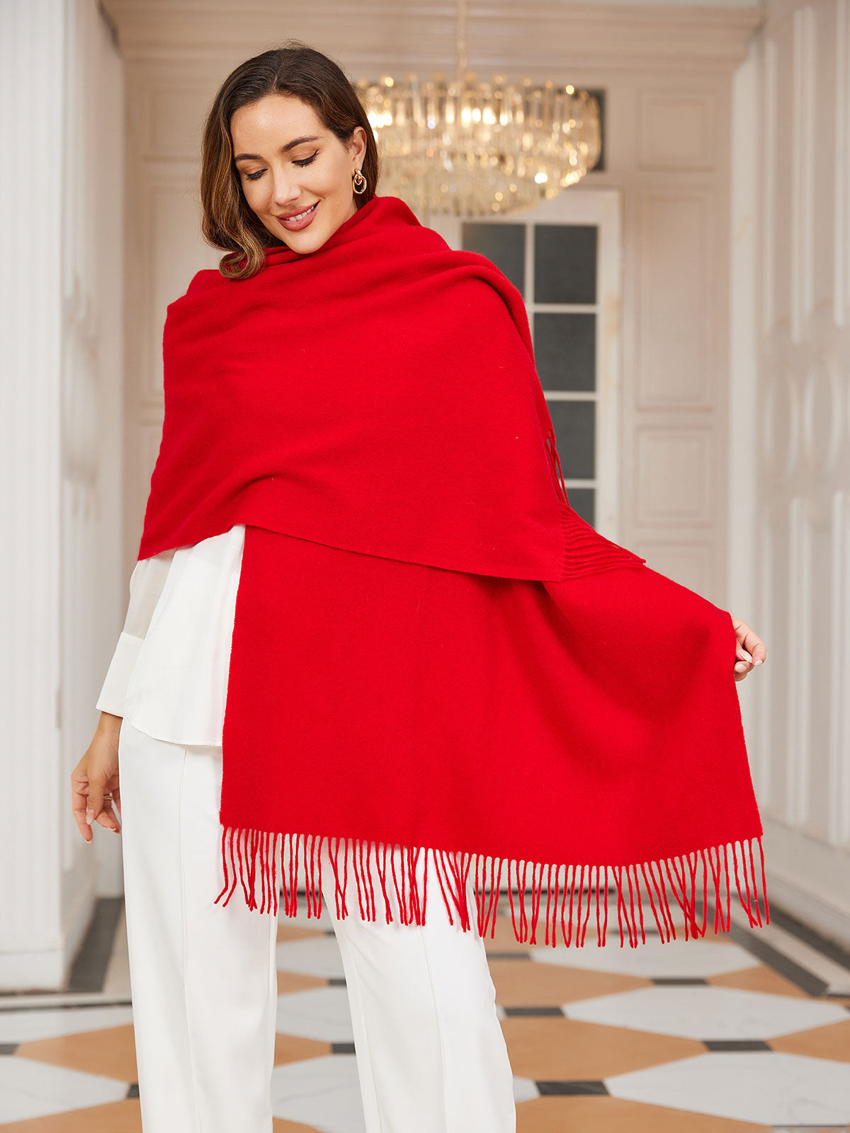 Pure Wool Warm Scarf Shawl w/ Fringed Decoration 200x70cm